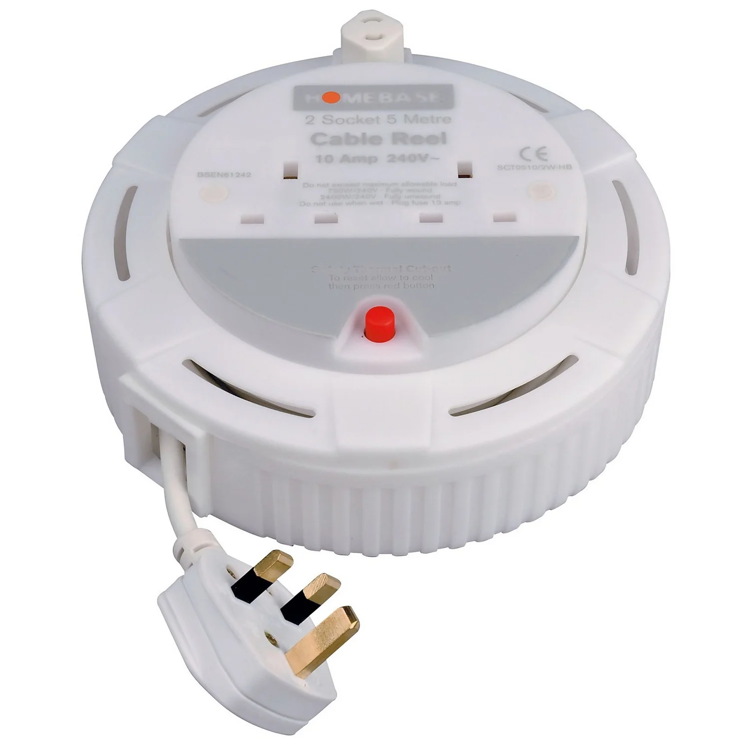 None Masterplug 2 Socket Cassette Reel 5m White 2 None Masterplug 2 Socket Cassette Reel 5m White - Image 2