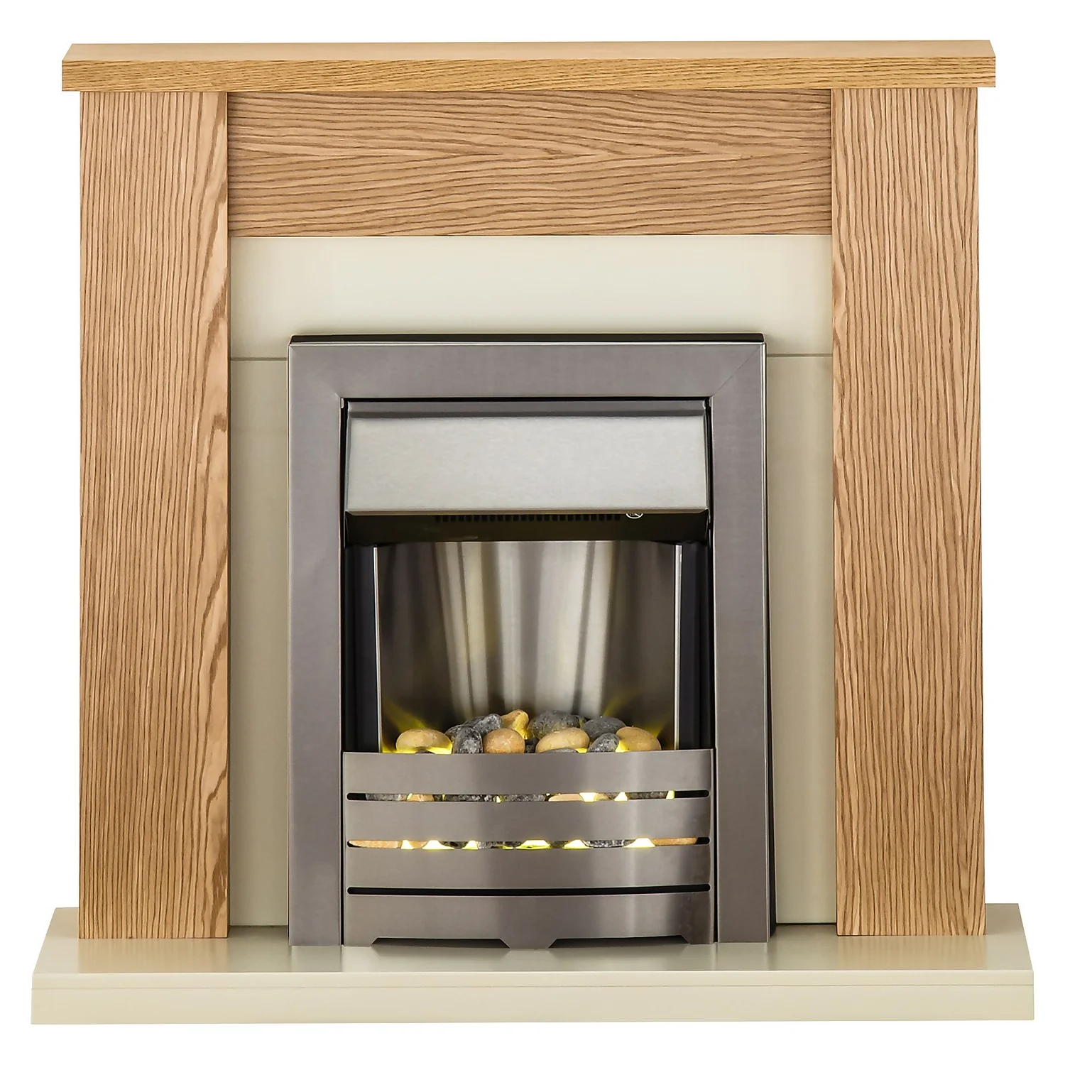 Αδάμ Adam Orlando Fireplace Surround & Helios Electric Fire With Flat To Wall Fitting - Oak, Cream & Brushed Steel Finish 1 Αδάμ Adam Orlando Fireplace Surround & Helios Electric Fire With Flat To Wall Fitting - Oak, Cream & Brushed Steel Finish