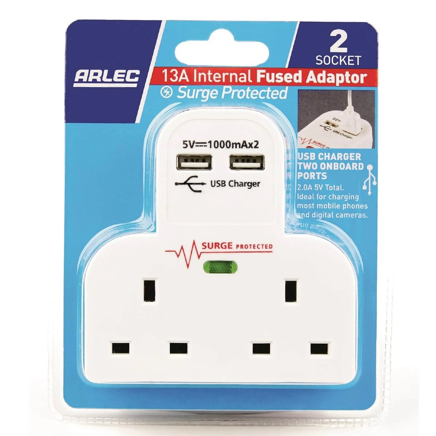 Arlec 2 Socket And 2 USB Surge Adaptor White 1 Arlec 2 Socket And 2 USB Surge Adaptor White