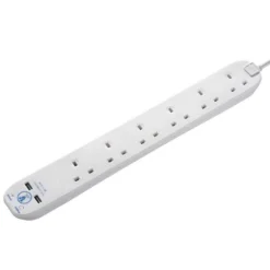 Masterplug 6 Socket 2 USB Surge Extension Lead 2m White