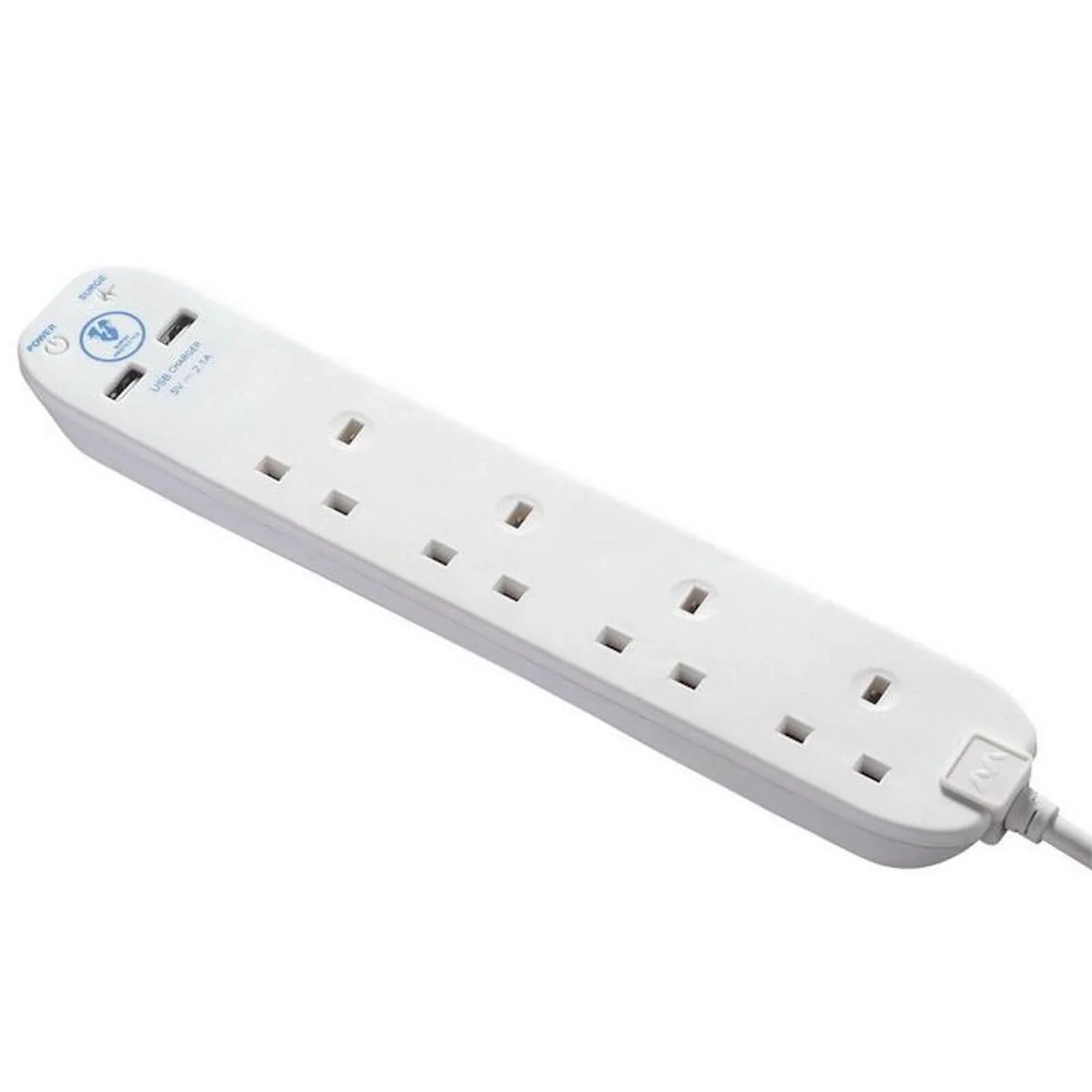 Masterplug 4 Socket 2 USB Surge Extension Lead 2m White 2 Masterplug 4 Socket 2 USB Surge Extension Lead 2m White - Image 2