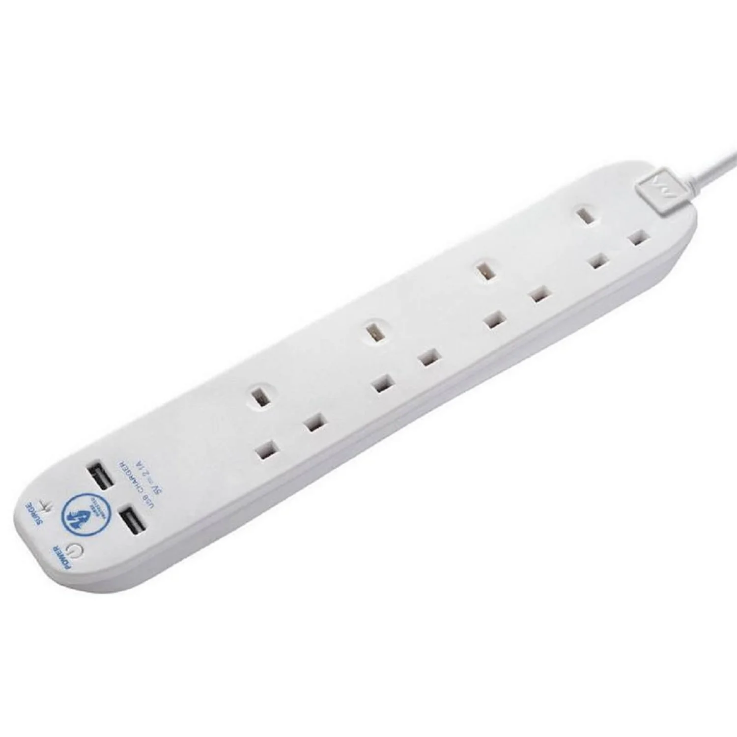 Masterplug 4 Socket 2 USB Surge Extension Lead 2m White 1 Masterplug 4 Socket 2 USB Surge Extension Lead 2m White