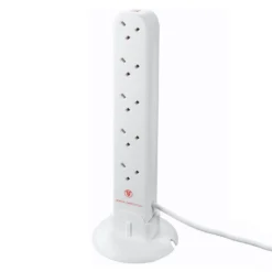 Masterplug 10 Socket 2 USB Surge Tower Extension Lead 1m White