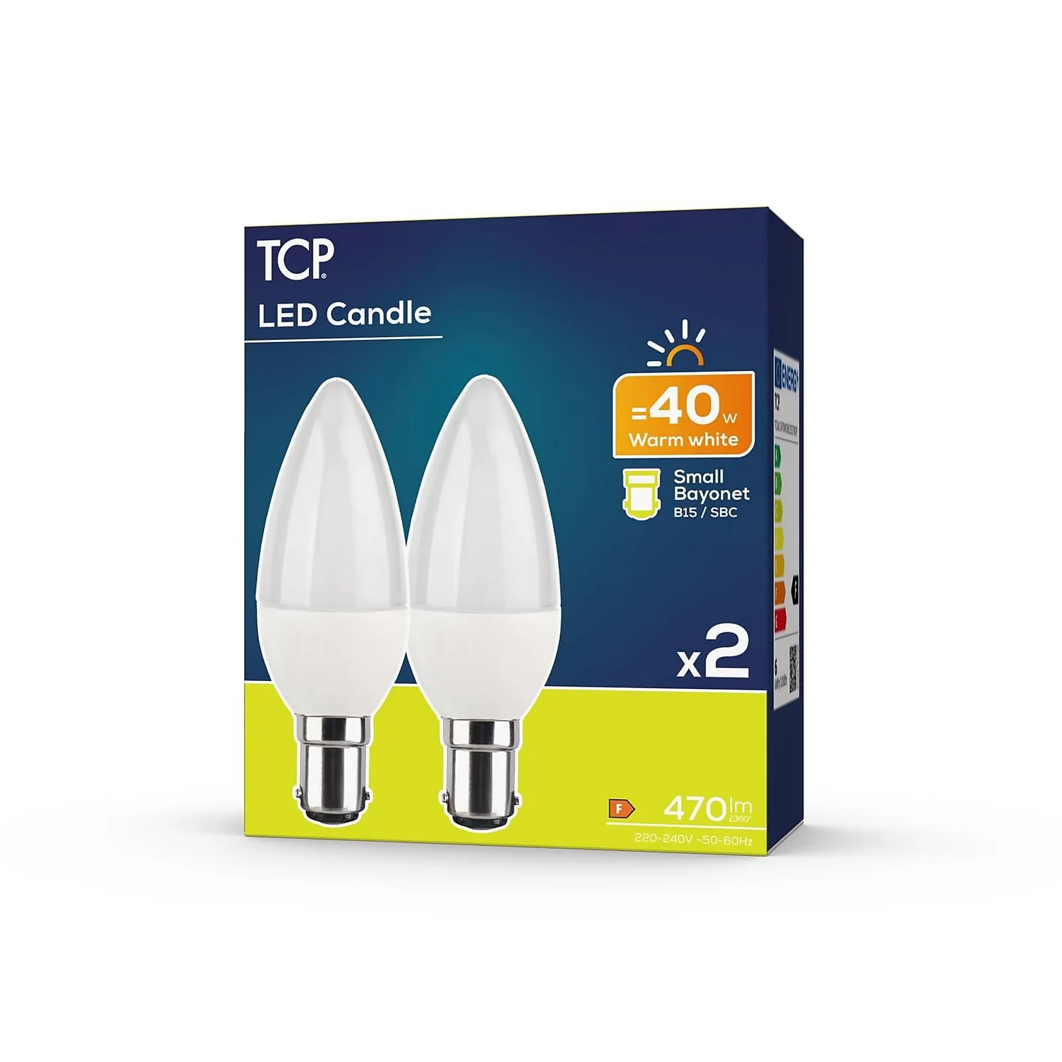 TCP LED Candle 60W B22 Coat Warm Light Bulb - 2 Pack 2 TCP LED Candle 60W B22 Coat Warm Light Bulb - 2 Pack - Image 2