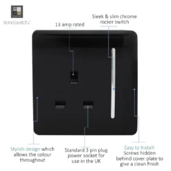 Trendi Switch 1 Gang 13 Amp Plug Socket In Screwless Black -None || EGLO || Energizer Sales 12828247 1554948219410801