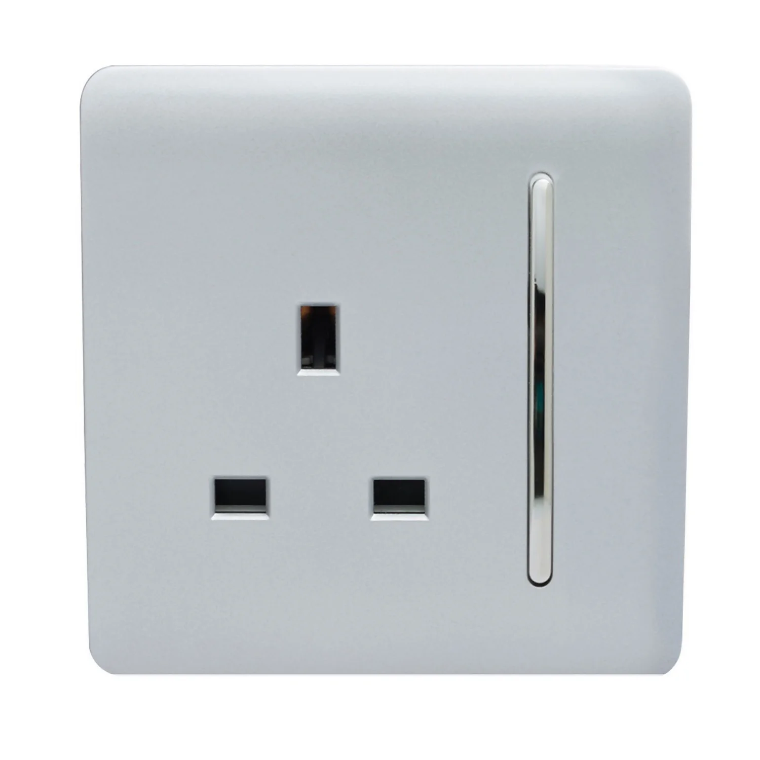 Trendi Switch 1 Gang 13 Amp Plug Socket In Screwless Silver 1 Trendi Switch 1 Gang 13 Amp Plug Socket In Screwless Silver