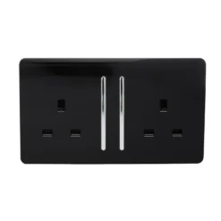 Trendi Switch 2 Gang 13 Amp Long Switched Plug Socket In Screwless Black