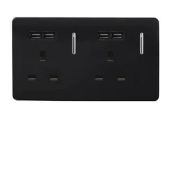 Trendi Switch 2 Gang 13 Amp Short Switched Plug 4x USB Socket In Screwless Black