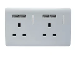 Trendi Switch 2 Gang 13 Amp Short Switched Plug 4x USB Socket In Screwless Silver