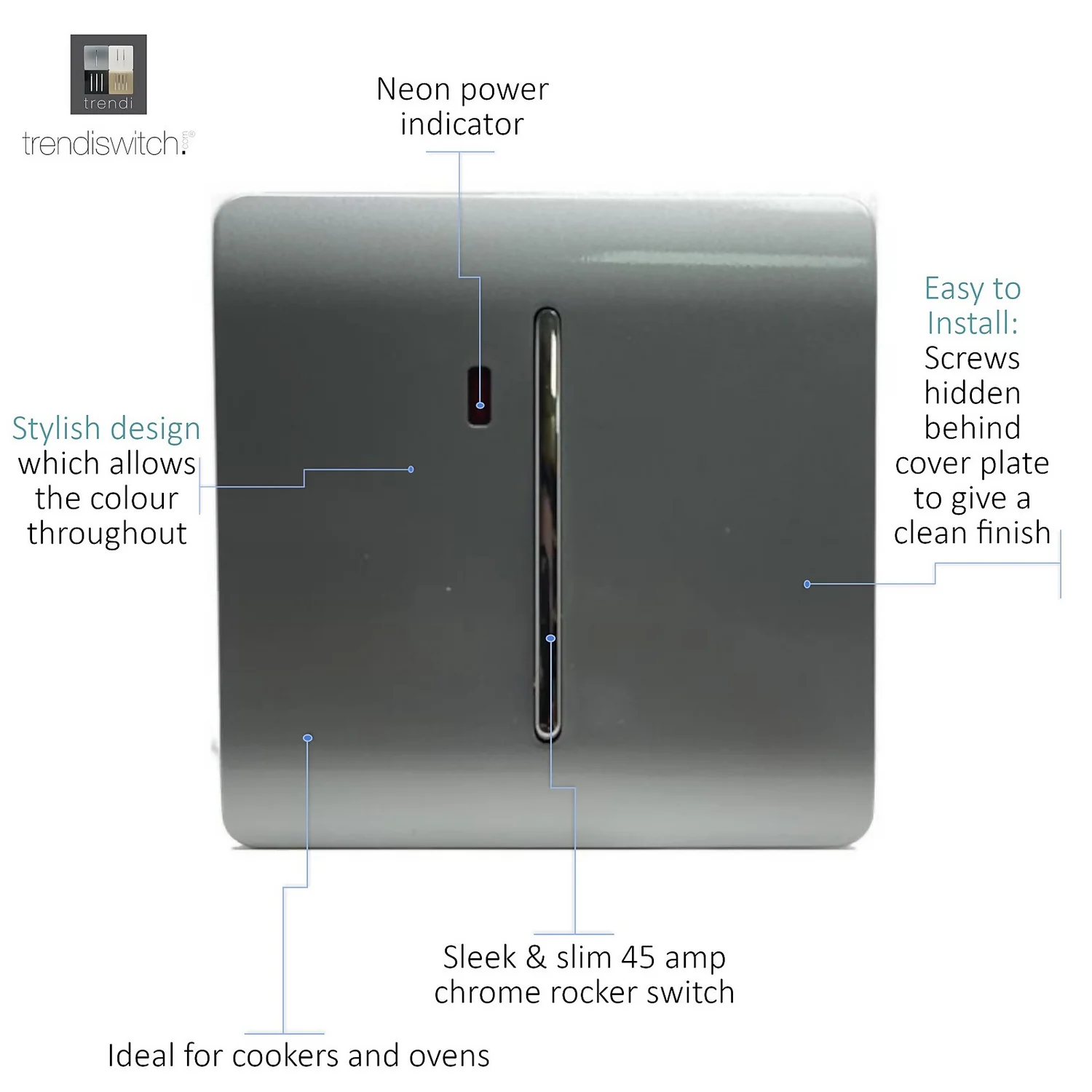 Trendi Switch 20 Amp Neon Insert Heavy Duty Switch In Screwless Silver 3 Trendi Switch 20 Amp Neon Insert Heavy Duty Switch In Screwless Silver - Image 3