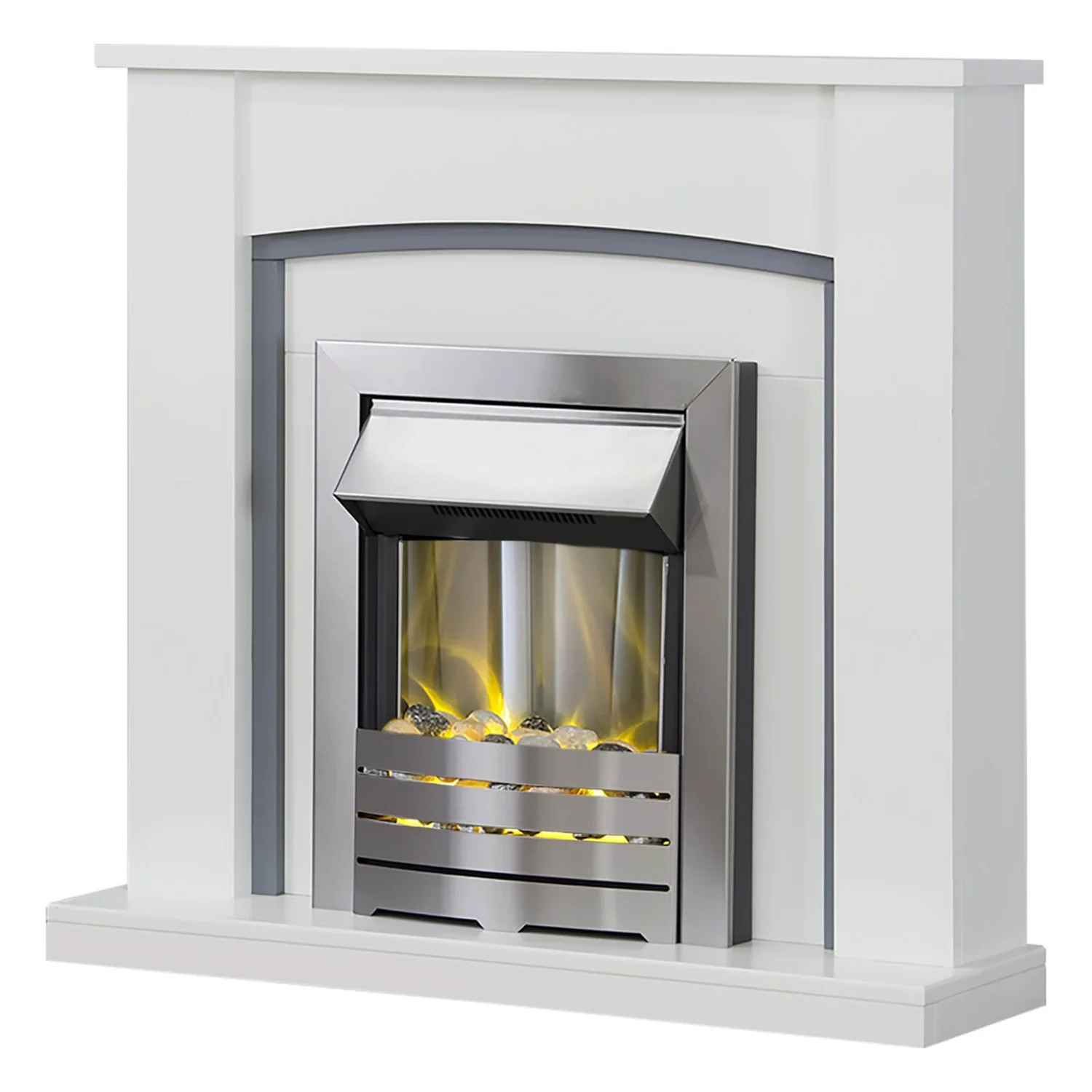 Αδάμ Adam Chilton Fireplace Surround & Helios Electric Fire With Flat To Wall Fitting - White, Grey & Brushed Steel 2 Αδάμ Adam Chilton Fireplace Surround & Helios Electric Fire With Flat To Wall Fitting - White, Grey & Brushed Steel - Image 2