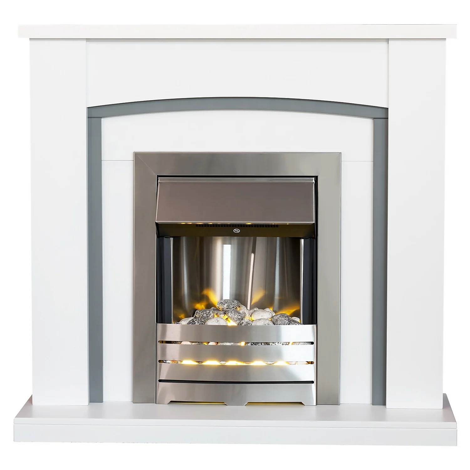 Αδάμ Adam Chilton Fireplace Surround & Helios Electric Fire With Flat To Wall Fitting - White, Grey & Brushed Steel 1 Αδάμ Adam Chilton Fireplace Surround & Helios Electric Fire With Flat To Wall Fitting - White, Grey & Brushed Steel