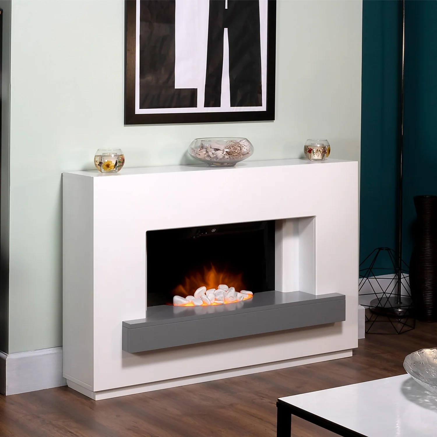Αδάμ Adam Sambro Electric Fire Suite With Flat To Wall Fitting - White & Grey 4 Αδάμ Adam Sambro Electric Fire Suite With Flat To Wall Fitting - White & Grey - Image 4