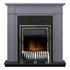 Αδάμ Adam Georgian Fireplace Surround & Elan Electric Fire With Flat To Wall Fitting - Grey, Black & Chrome