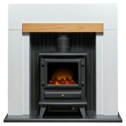 Αδάμ Adam Salzburg Fireplace Surround & Hudson Electric Stove With Flat To Wall Fitting - Oak & Black