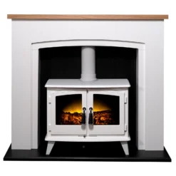 Αδάμ Adam Siena Fireplace Surround & Woodhouse Electric Stove With Flat To Wall Fitting - White & Black