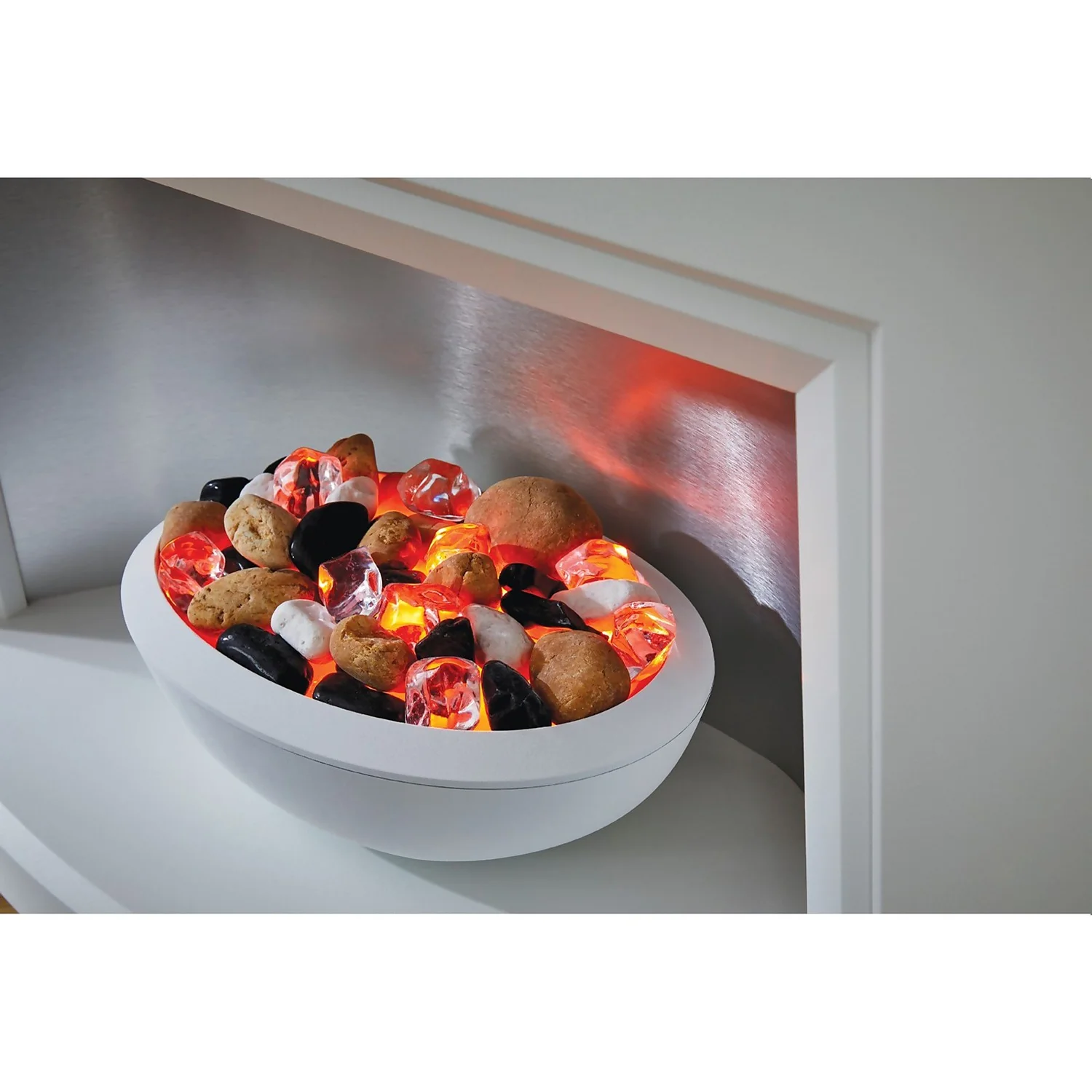 Suncrest Stockeld Electric Fire Suite With Smart Remote & Flat To Wall Fitting - White & Brushed Steel 3 Suncrest Stockeld Electric Fire Suite With Smart Remote & Flat To Wall Fitting - White & Brushed Steel - Image 3