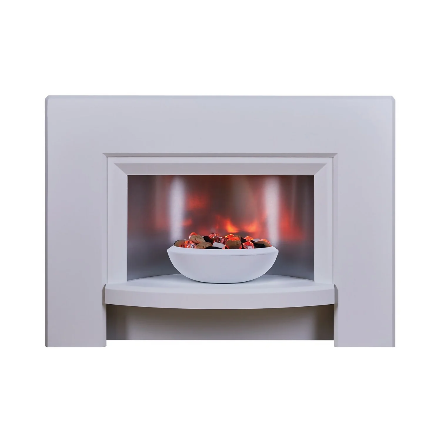 Suncrest Stockeld Electric Fire Suite With Smart Remote & Flat To Wall Fitting - White & Brushed Steel 1 Suncrest Stockeld Electric Fire Suite With Smart Remote & Flat To Wall Fitting - White & Brushed Steel