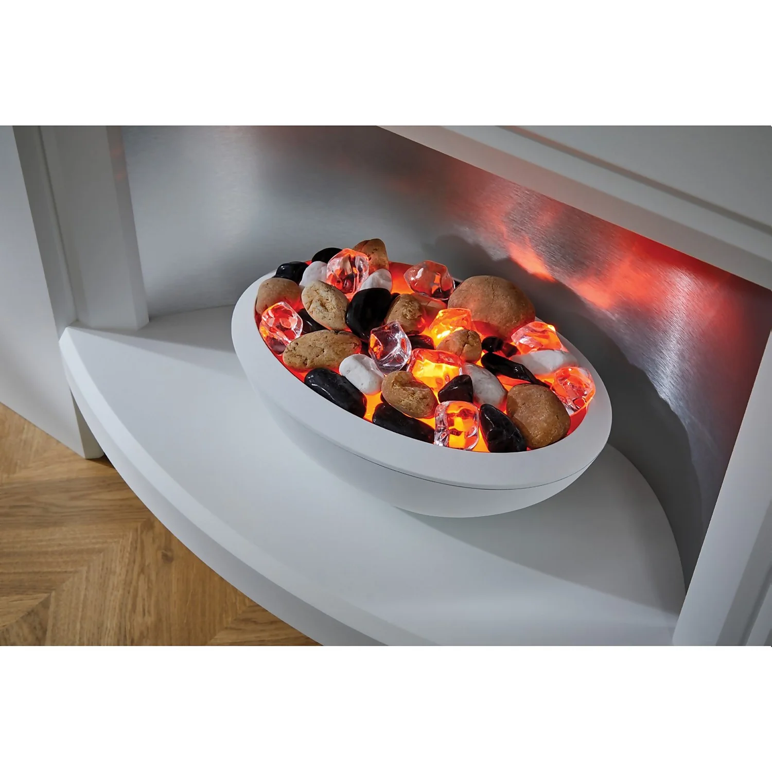 Suncrest Stockeld Electric Fire Suite With Smart Remote & Flat To Wall Fitting - White & Brushed Steel 4 Suncrest Stockeld Electric Fire Suite With Smart Remote & Flat To Wall Fitting - White & Brushed Steel - Image 4