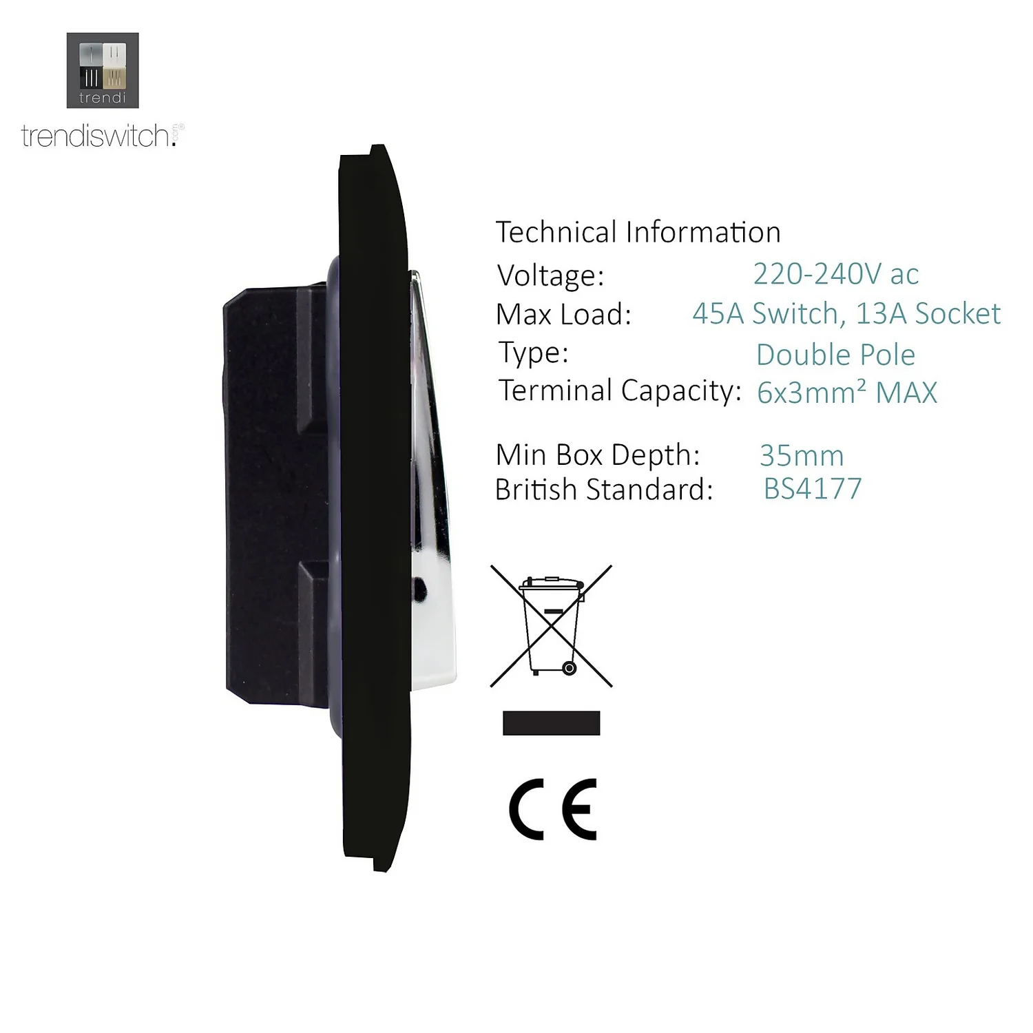 Trendi Artistic Modern 45 A Cooker Switch Inc Plug Socket And Neon Insert Piano Black 2 Trendi Artistic Modern 45 A Cooker Switch Inc Plug Socket And Neon Insert Piano Black - Image 2