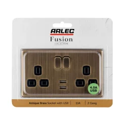 Arlec Fusion 13A 2 Gang Antique Brass Double Switched Socket With 2x4A USB -None || EGLO || Energizer Sales 12835372 5774833171843033