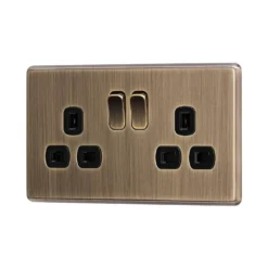 Arlec Fusion 13A 2 Gang Antique Brass Double Switched Socket