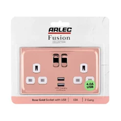 Arlec Fusion 13A 2 Gang Rose Gold Double Switched Socket With 2x4A USB -None || EGLO || Energizer Sales 12835525 1194833171243342