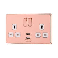 Arlec Fusion 13A 2 Gang Rose Gold Double Switched Socket With 2x4A USB