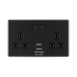 Arlec Rocker Jet Black Double USB Socket 2 X 4A USB