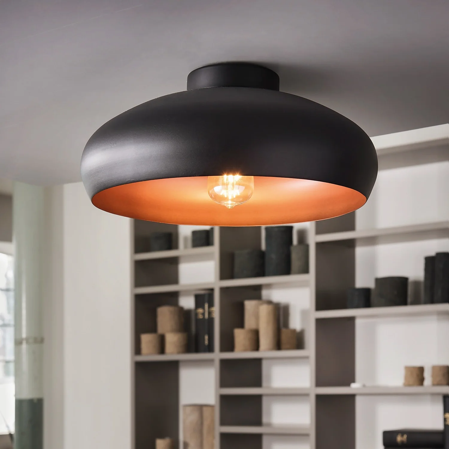 Eglo Mogano Flush Light - Black & Copper 1 Eglo Mogano Flush Light - Black & Copper