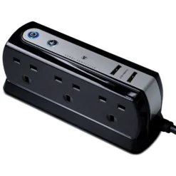 None Masterplug 6 Socket 2 USB Surge Compact Extension Lead 2m Gloss Black