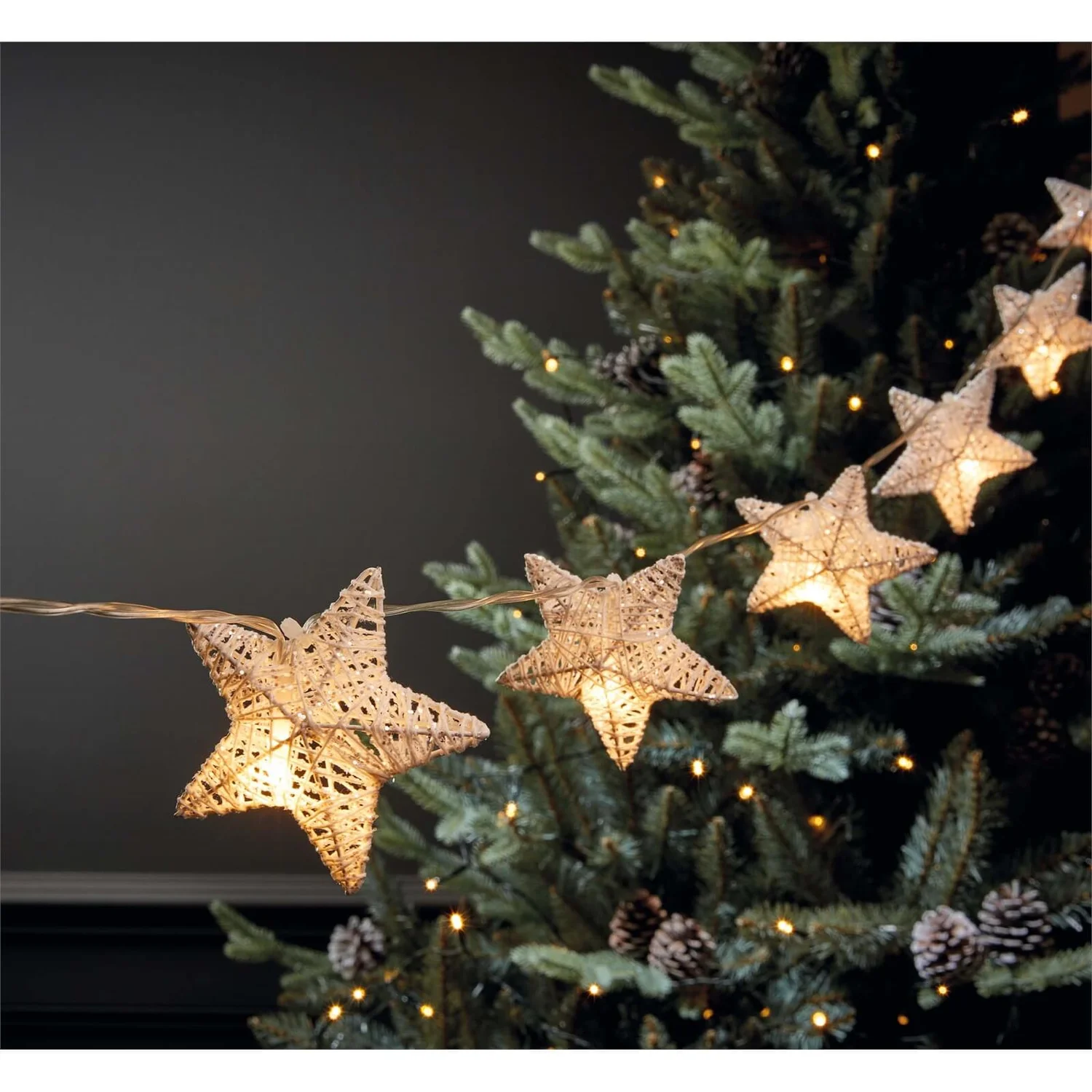 10 White Glitter Star Christmas String Lights (Battery Operated) 1 10 White Glitter Star Christmas String Lights (Battery Operated)