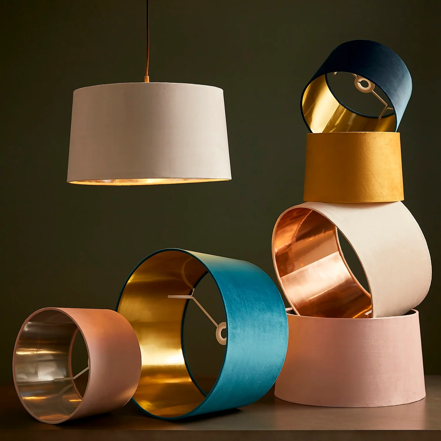 House Beautiful Samet Velvet Drum Shade - Teal - 30cm 2 House Beautiful Samet Velvet Drum Shade - Teal - 30cm - Image 2