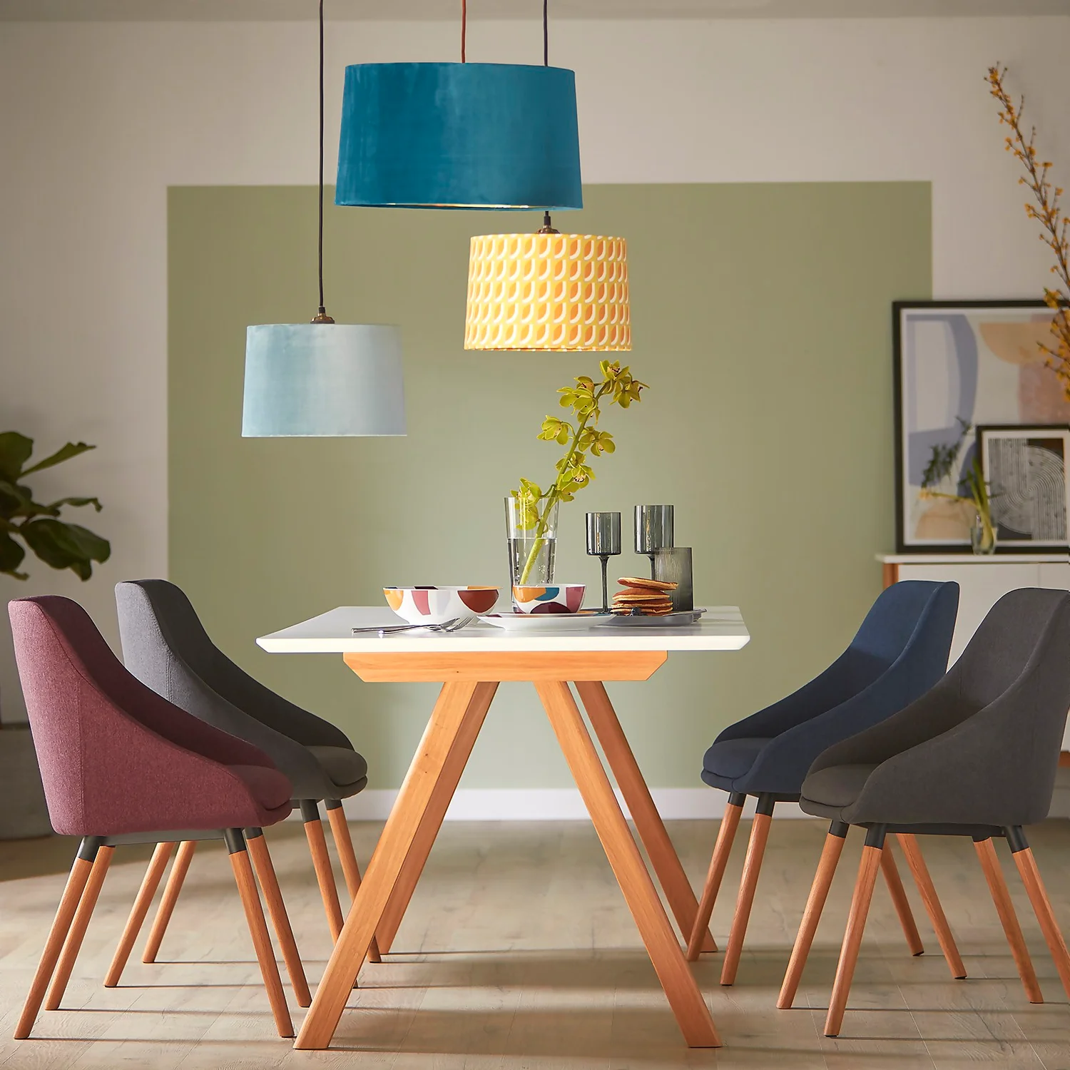 House Beautiful Samet Velvet Drum Shade - Duck Egg - 30cm 2 House Beautiful Samet Velvet Drum Shade - Duck Egg - 30cm - Image 2