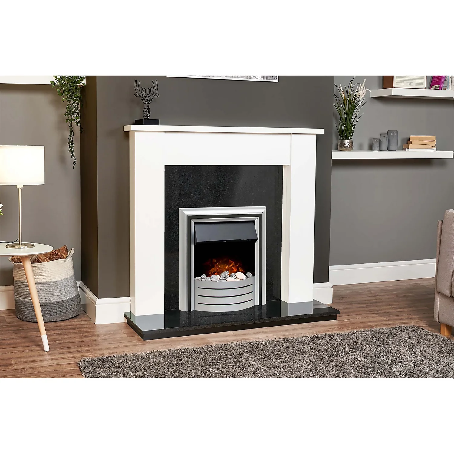 Αδάμ Adam Buxton Fireplace Surround & Lynx Electric Fire With Flat To Wall Fitting - White & Black Granite 4 Αδάμ Adam Buxton Fireplace Surround & Lynx Electric Fire With Flat To Wall Fitting - White & Black Granite - Image 4