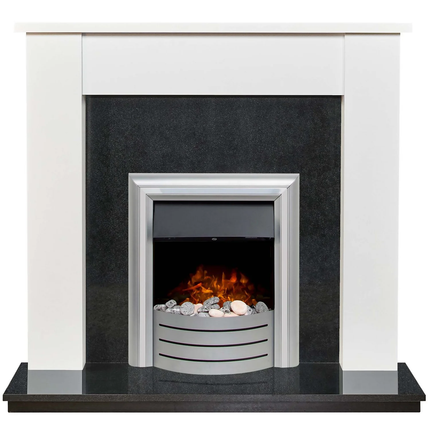Αδάμ Adam Buxton Fireplace Surround & Lynx Electric Fire With Flat To Wall Fitting - White & Black Granite 5 Αδάμ Adam Buxton Fireplace Surround & Lynx Electric Fire With Flat To Wall Fitting - White & Black Granite - Image 5