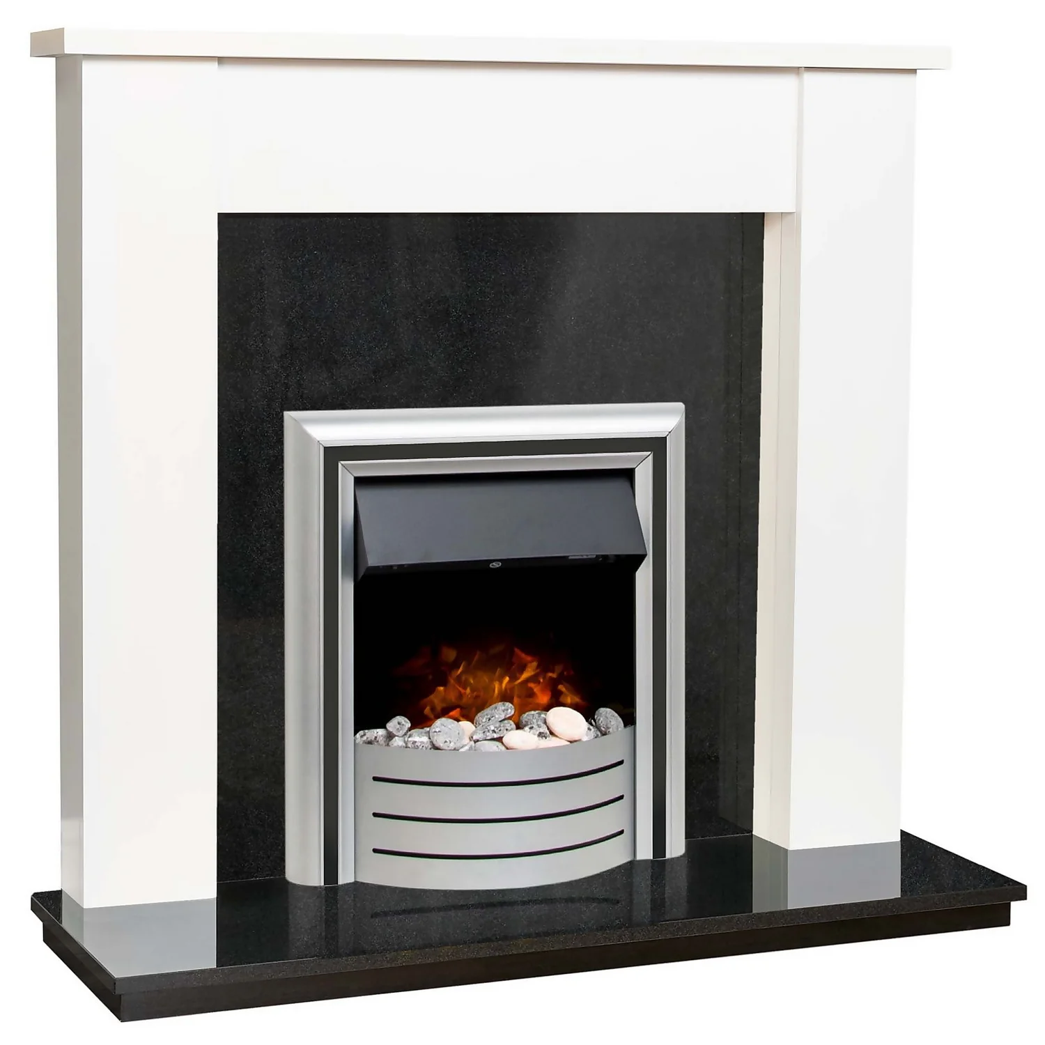 Αδάμ Adam Buxton Fireplace Surround & Lynx Electric Fire With Flat To Wall Fitting - White & Black Granite 3 Αδάμ Adam Buxton Fireplace Surround & Lynx Electric Fire With Flat To Wall Fitting - White & Black Granite - Image 3