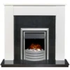 Αδάμ Adam Buxton Fireplace Surround & Lynx Electric Fire With Flat To Wall Fitting - White & Black Granite