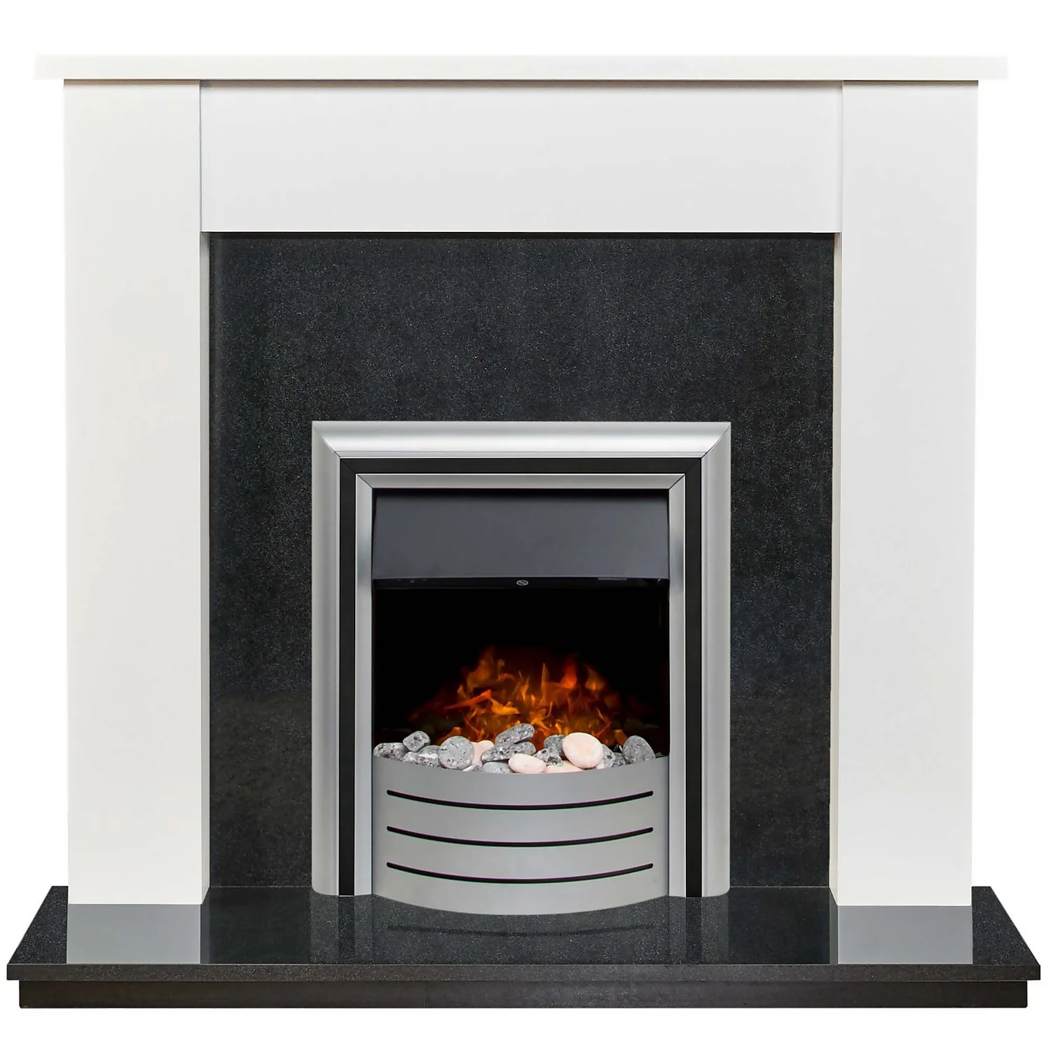 Αδάμ Adam Buxton Fireplace Surround & Lynx Electric Fire With Flat To Wall Fitting - White & Black Granite 1 Αδάμ Adam Buxton Fireplace Surround & Lynx Electric Fire With Flat To Wall Fitting - White & Black Granite