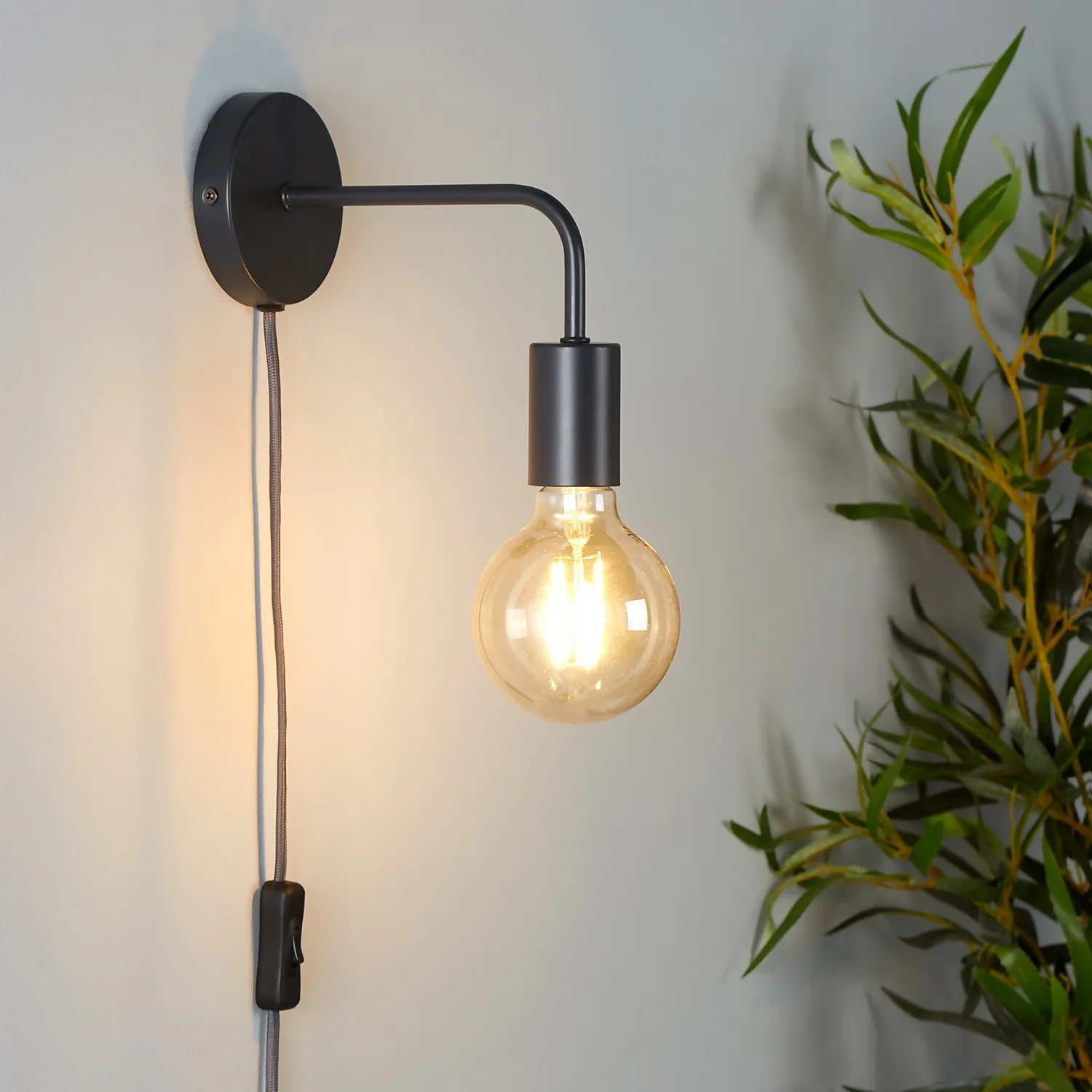 Jay Plug In Wall Light - Charcoal 1 Jay Plug In Wall Light - Charcoal