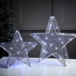 Silver Mesh Star Christmas Lights - Set Of 2