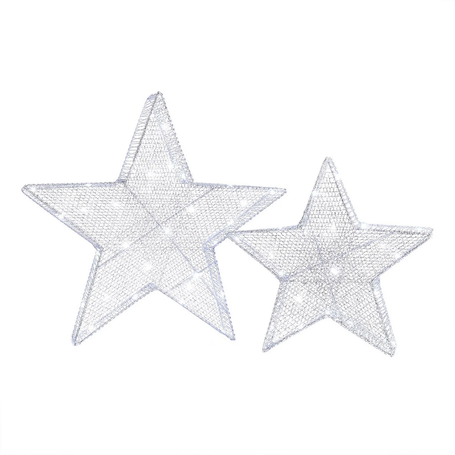 Silver Mesh Star Christmas Lights - Set Of 2 2 Silver Mesh Star Christmas Lights - Set Of 2 - Image 2