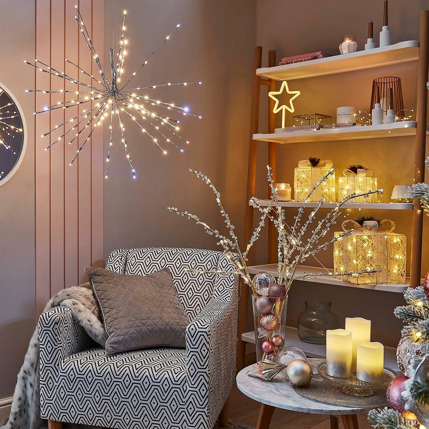 Gold Crystal Branch Christmas Lights - Set Of 3 (Battery Operated) 2 Gold Crystal Branch Christmas Lights - Set Of 3 (Battery Operated) - Image 2