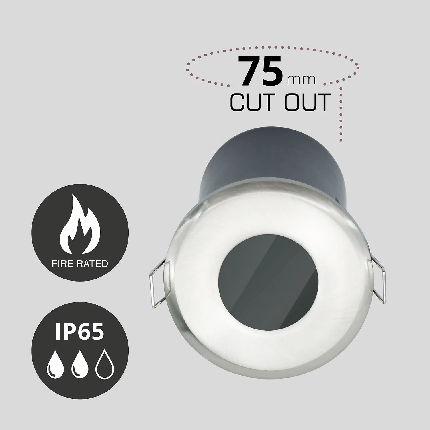 Fixed Fire Rated IP65 Pack 3 Downlights - Brushed Nickel 3 Fixed Fire Rated IP65 Pack 3 Downlights - Brushed Nickel - Image 3