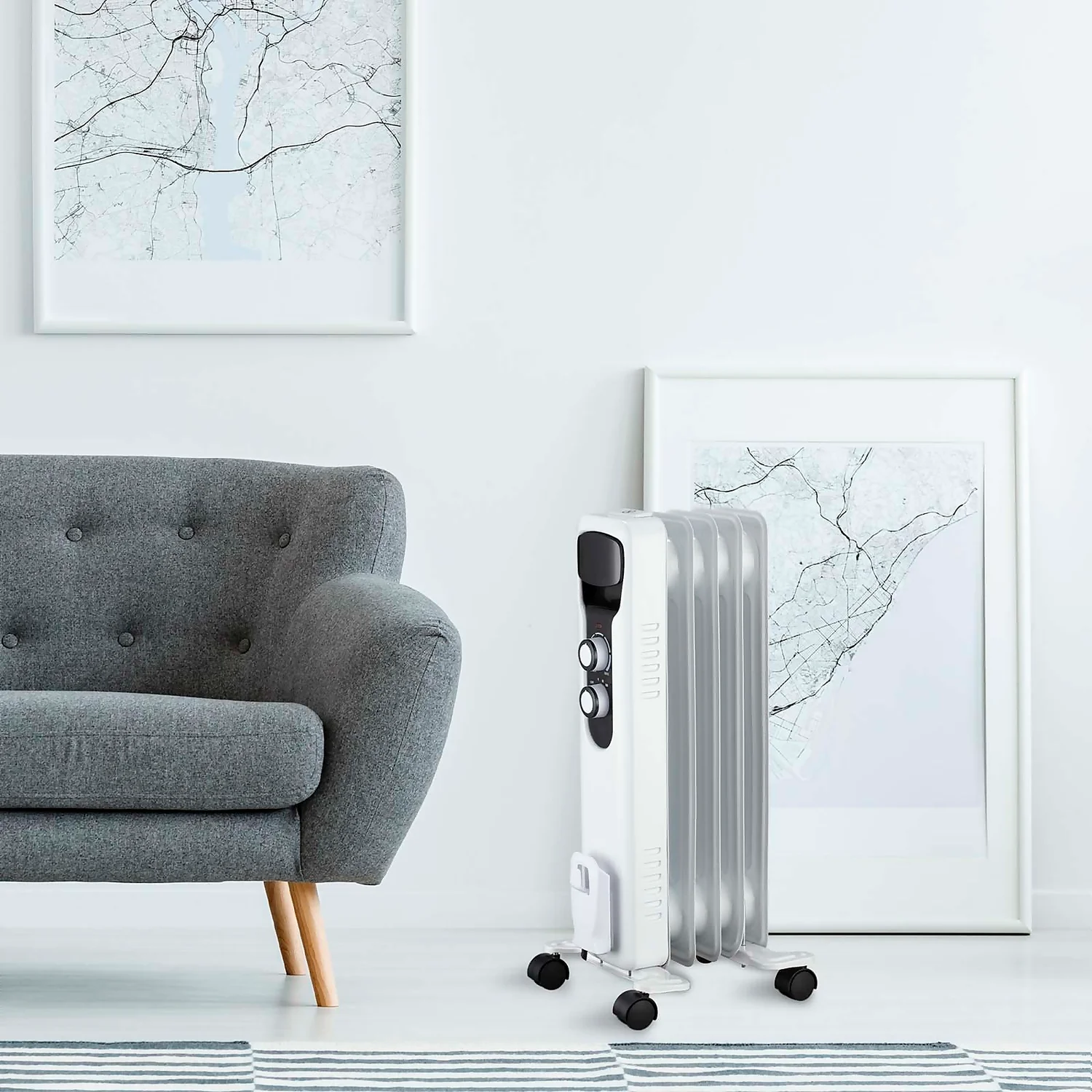 Stylec Oil Filled Radiator With 5 Fin Design In White - 1000W 3 Stylec Oil Filled Radiator With 5 Fin Design In White - 1000W - Image 3