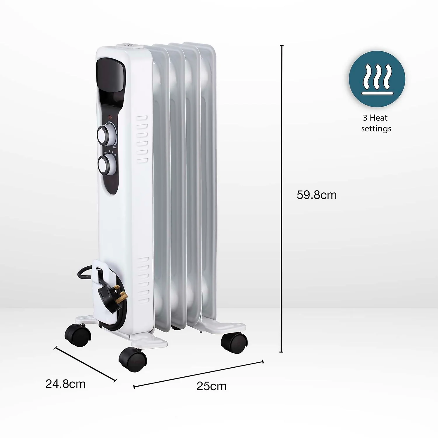 Stylec Oil Filled Radiator With 5 Fin Design In White - 1000W 4 Stylec Oil Filled Radiator With 5 Fin Design In White - 1000W - Image 4