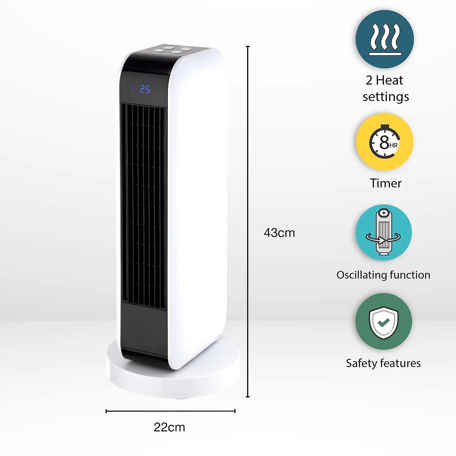 Arlec Electric Tower Heater Ceramic In White & Black - 2000W 4 Arlec Electric Tower Heater Ceramic In White & Black - 2000W - Image 4