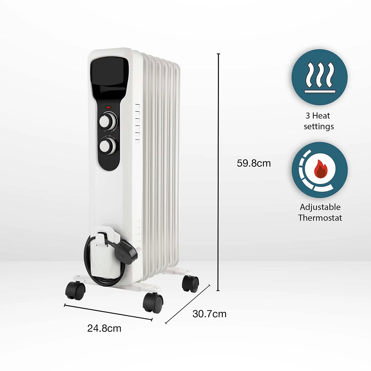 Stylec Oil Filled Radiator With 7 Fin Design In White - 1500W 3 Stylec Oil Filled Radiator With 7 Fin Design In White - 1500W - Image 3