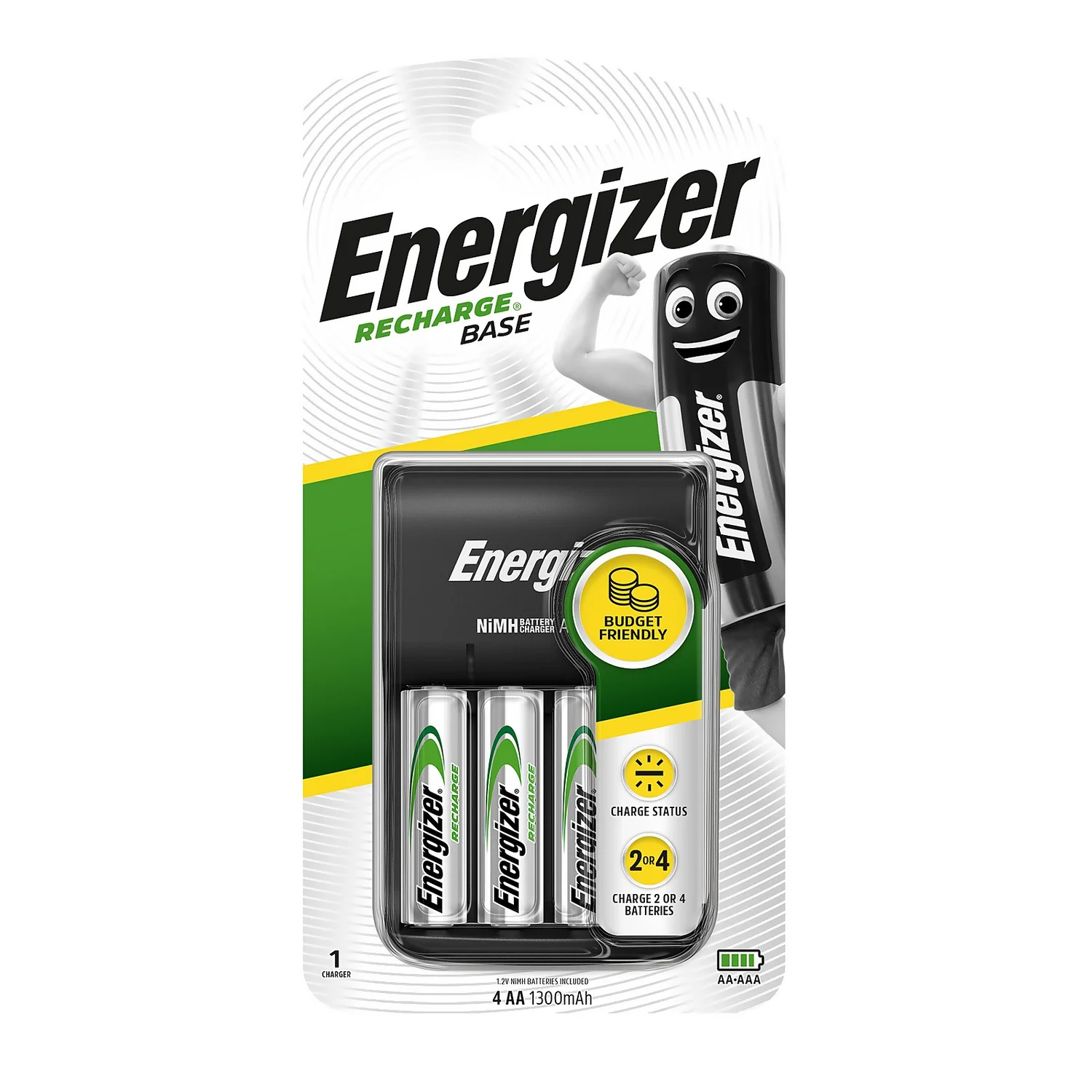 Energizer Recharge USB Base Charger For AA And AAA Batteries (4 AA Batteries Included) 1 Energizer Recharge USB Base Charger For AA And AAA Batteries (4 AA Batteries Included)