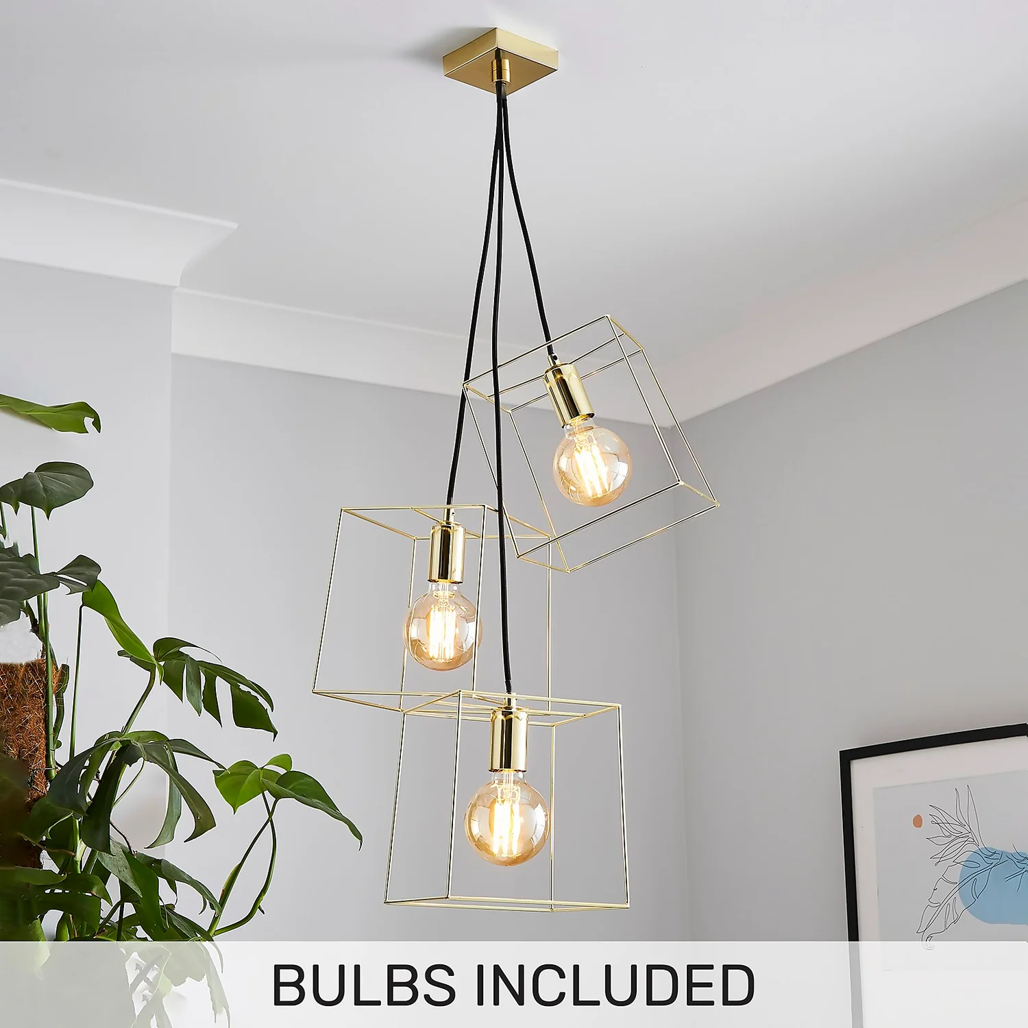 Edge 3 Light Cluster Pendant - Polished Brass 1 Edge 3 Light Cluster Pendant - Polished Brass